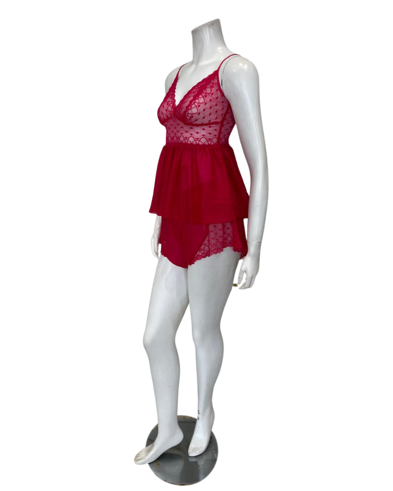 Oh! Zuza 4536 Raspberry Lace Sheer Cami & Shorts Set Myselflingerie.com