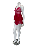 4536 Raspberry Lace Sheer Cami & Shorts Set
