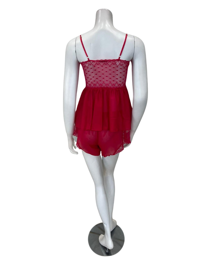 Oh! Zuza 4536 Raspberry Lace Sheer Cami & Shorts Set Myselflingerie.com