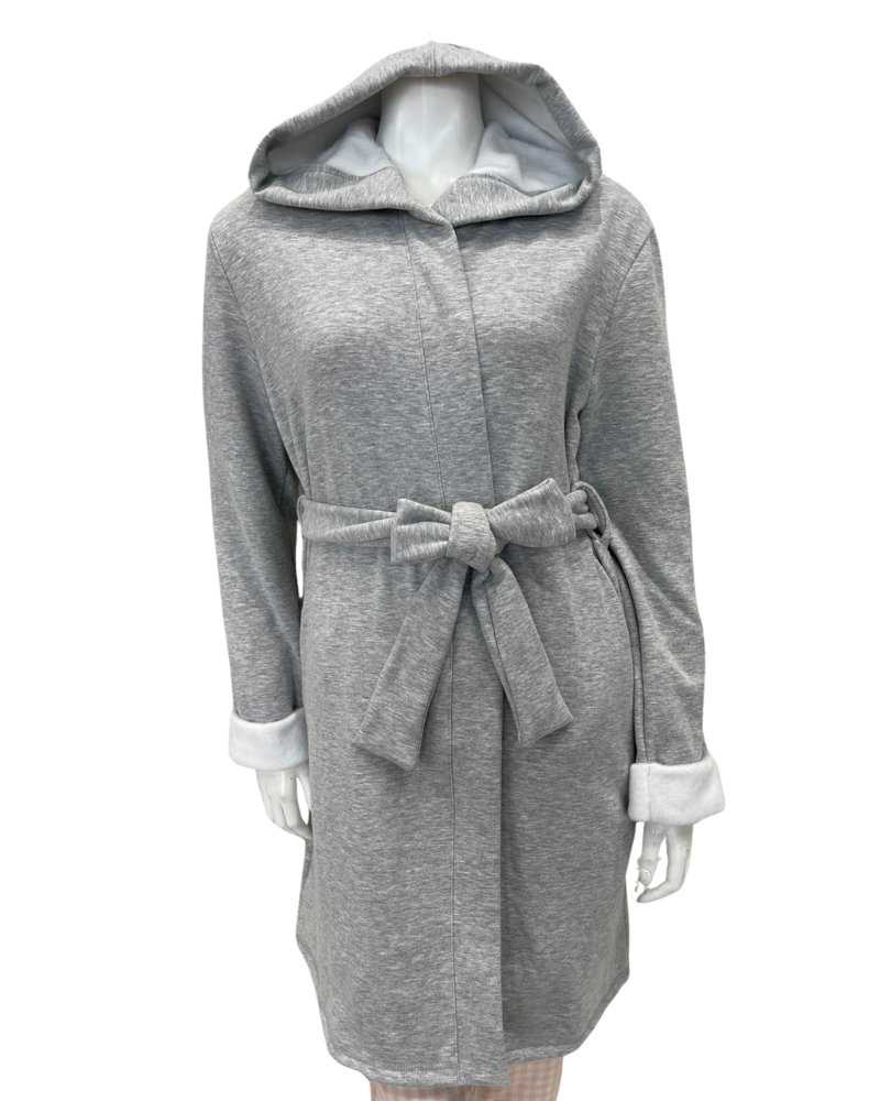 Fleur't 623 Heather Grey Cozy Short Morning Robe Myselflingerie.com
