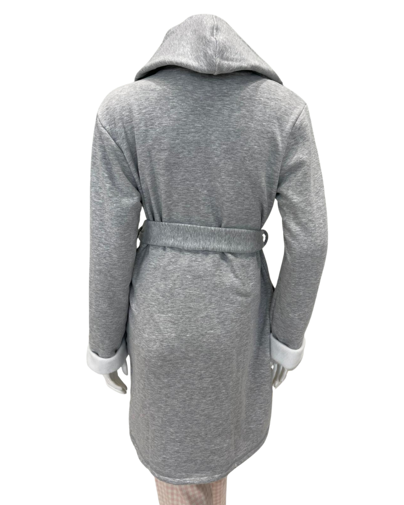 Fleur't 623 Heather Grey Cozy Short Morning Robe Myselflingerie.com