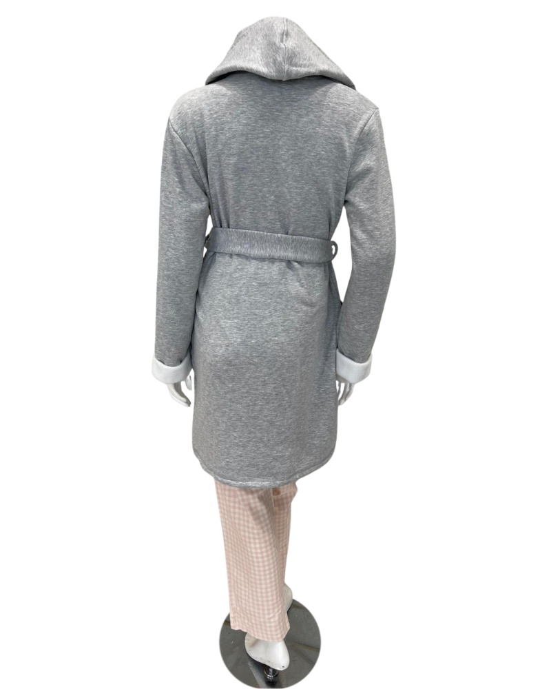 Fleur't 623 Heather Grey Cozy Short Morning Robe Myselflingerie.com