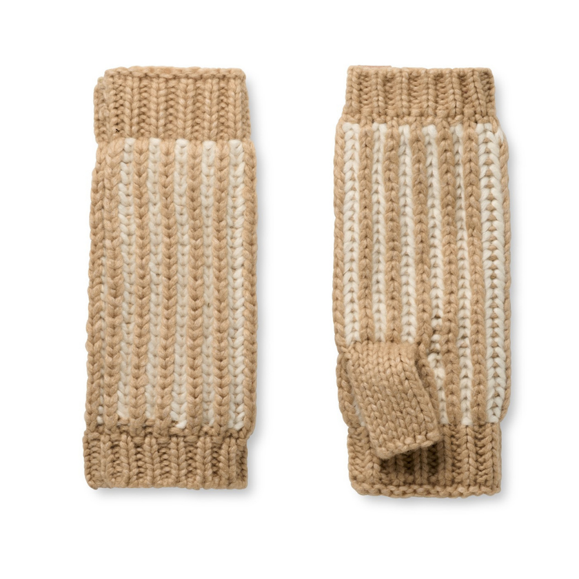 UGG 103605 Cream Multi Chunky Plaited Fingerless Gloves and Beanie Set Myselflingerie.com