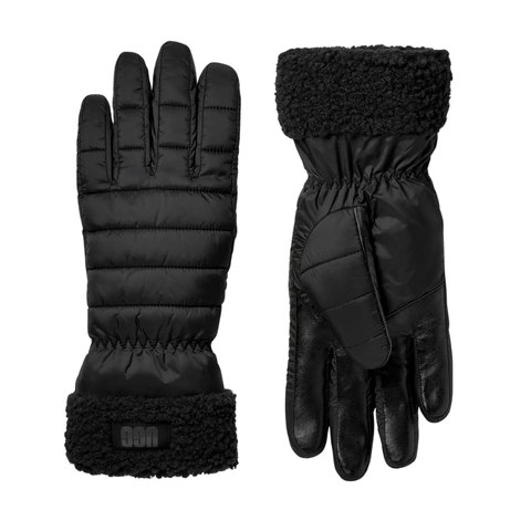 UGG Black Leather Tech Tip Shorty Gloves Myselflingerie.com