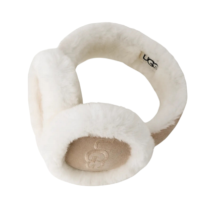 UGG 20955 Sand Embroidered Logo Sheepskin Earmuffs Myselflingerie.com