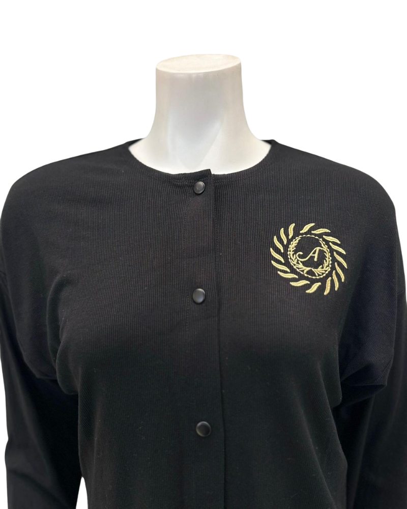 Sparrow S-7336 Black Ribbed Modal Cardigan with Emblem Myselflingerie.com