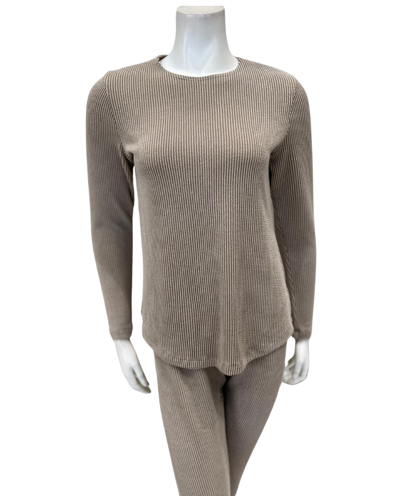Jackie O'Loungewear PJSET-TN Tan Ribbed Heather Round Neck Modal Pajamas Set Myselflingerie.com