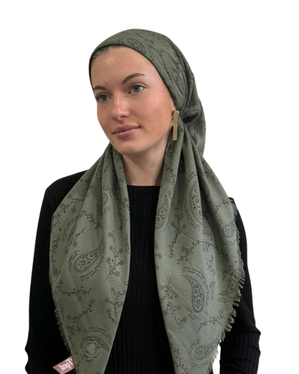 TYED Muted Sage Green Paisley Adjustable Pre-tied Bandanna with Velvet Grip Myselflingerie.com