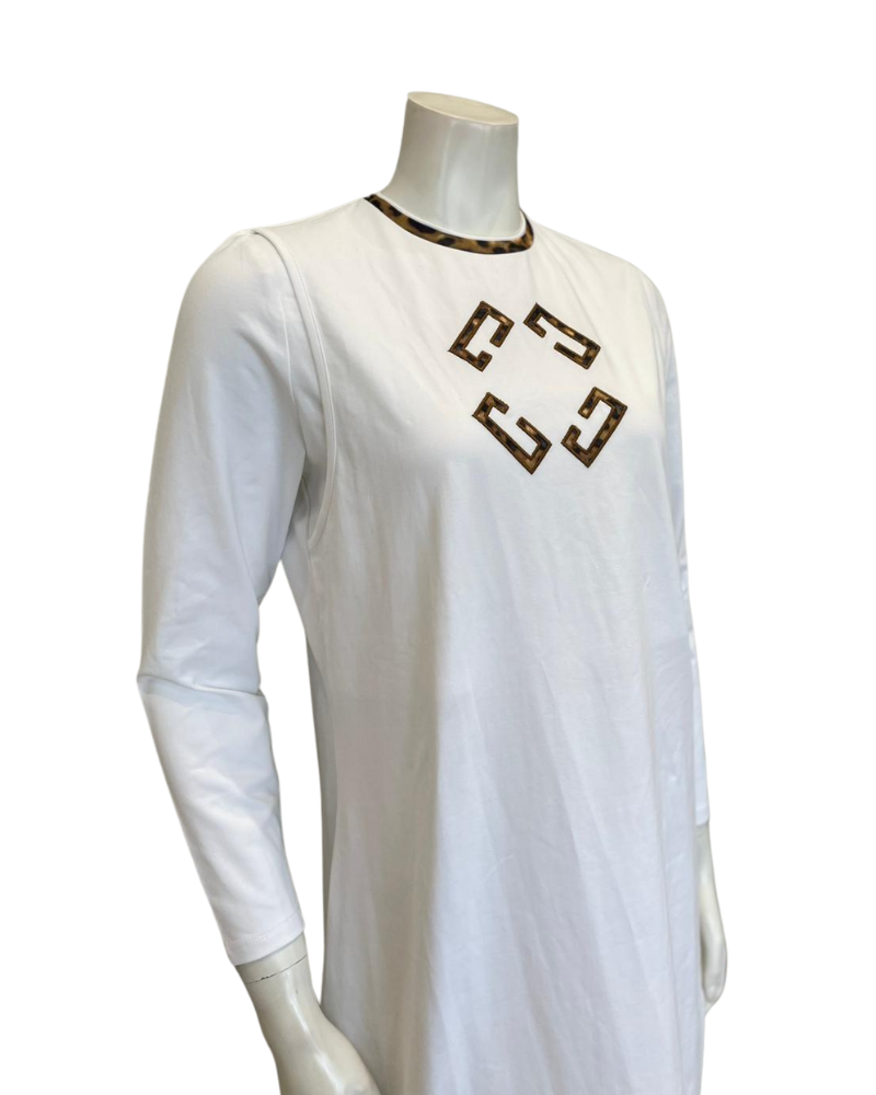 Lunderbeck N5124-25 White Leopard Lace Cotton Coverall Nursing Nightgown Myselflingerie.com