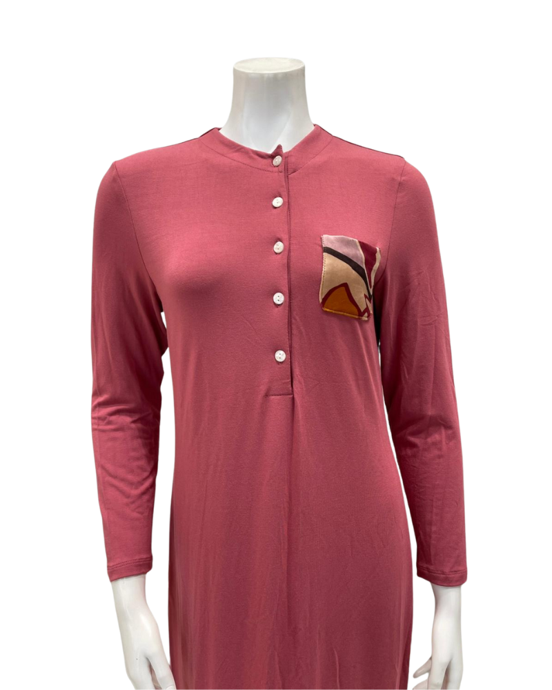 Angelice S-7413 Deep Pink Velour Patch Modal Coverall Nursing Nightgown Myselflingerie.com
