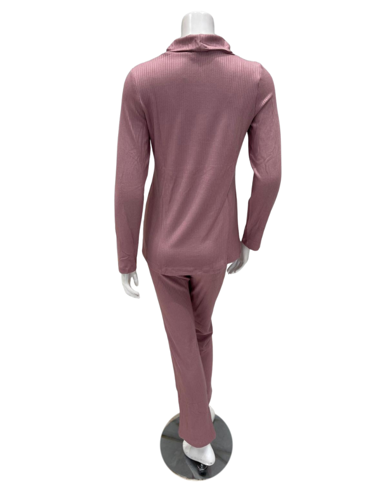 Oh! Zuza 4533 Antique Rose Shawl Neck Ribbed Modal Pajamas Set Myselflingerie.com