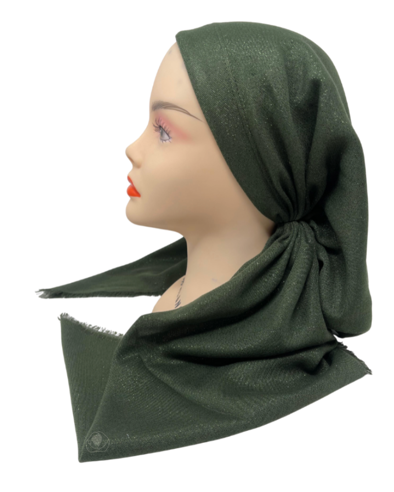 It's Younique OB-SHIM-OL Solid Olive Shimmer Pre-Tied Open Back Bandanna with Velvet Grip Myselflingerie.com