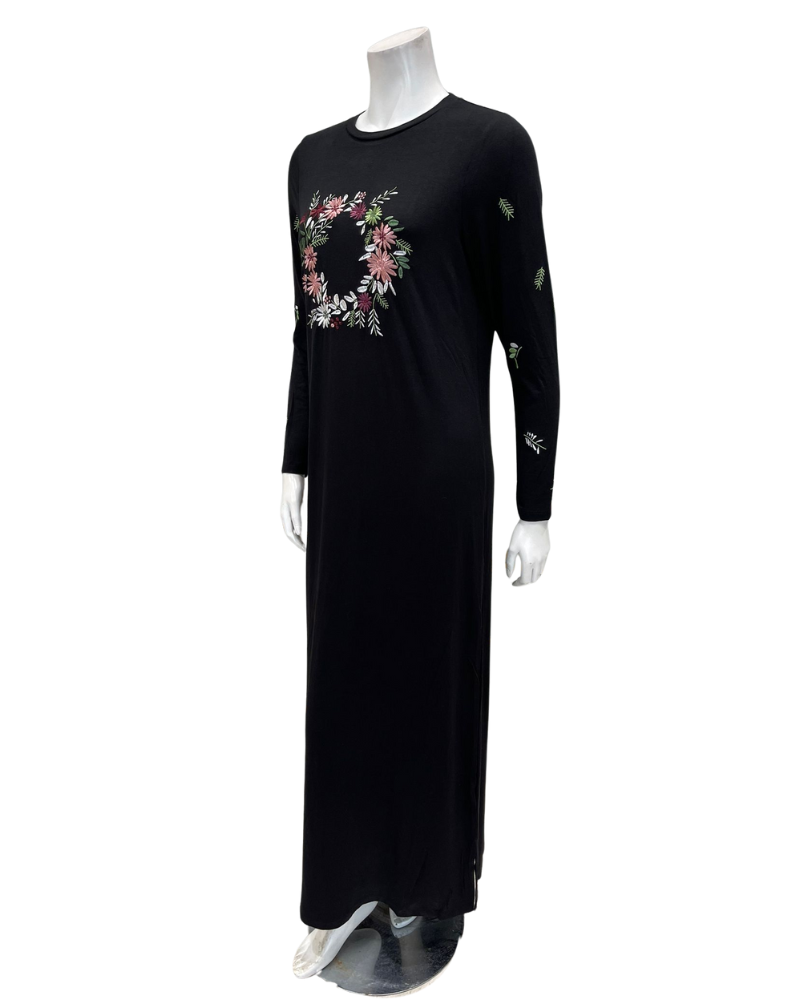 ORD PRO26W7007 Black Floral Circle Modal Pull On Nightgown Myselflingerie.com