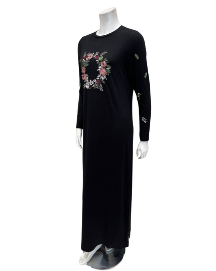 ORD PRO26W7007 Black Floral Circle Modal Pull On Nightgown Myselflingerie.com