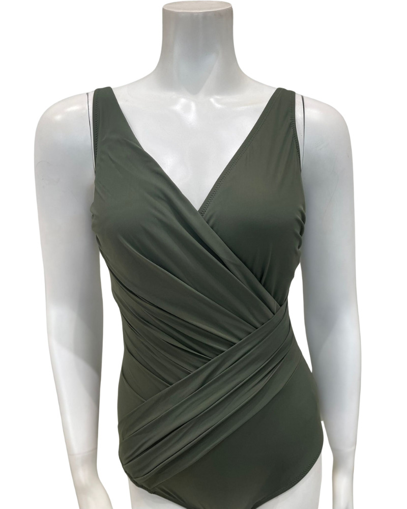 Gottex 25LL178 Olive Lattice Square Neck Swimsuit Myselflingerie.com