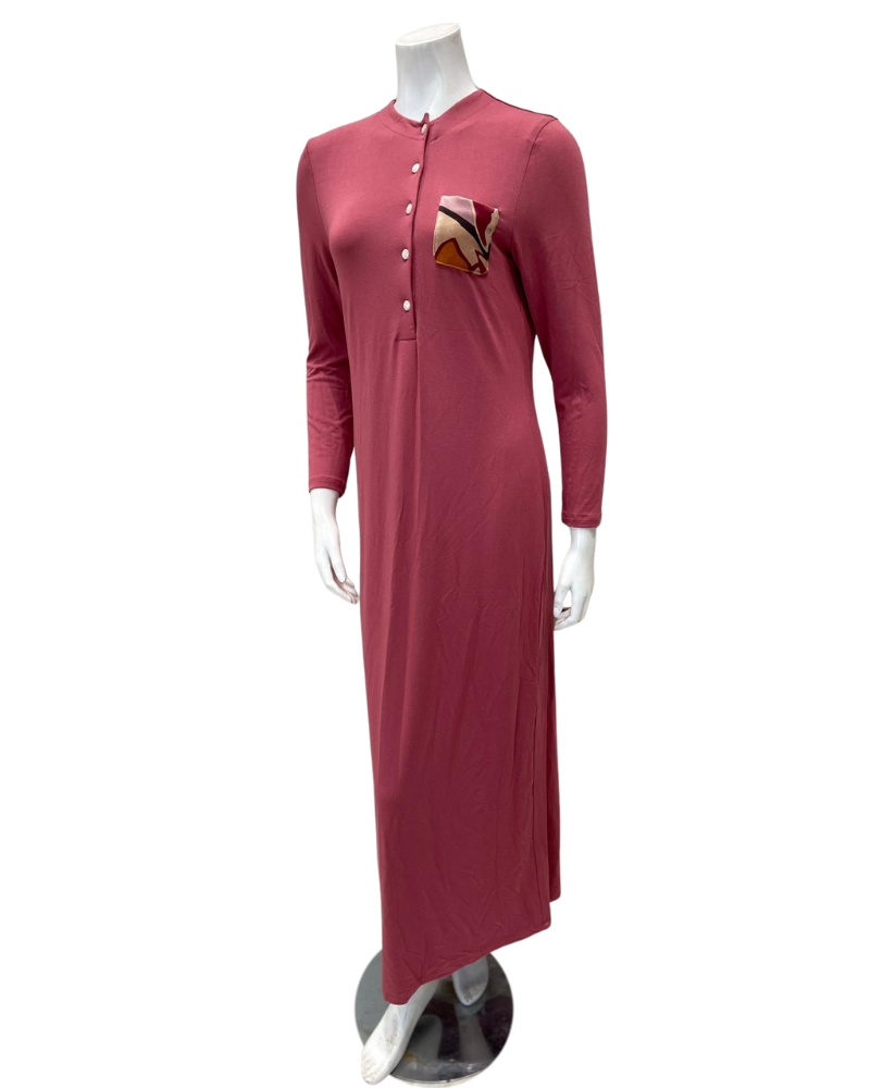 Angelice S-7413 Deep Pink Velour Patch Modal Coverall Nursing Nightgown Myselflingerie.com