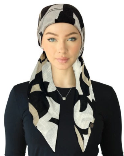 Cherie SPC321A-BLK Black Designer Flowers Adjustable Closed Back Pre-Tied Bandanna Myselflingerie.com