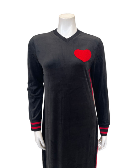 Sparrow C-7453 Black Plush Knitted Heart Velour Teen Nightgown Myselflingerie.com