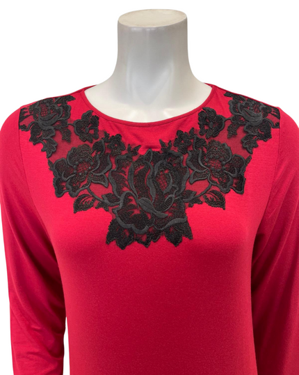 Verdiani Crimson/Black Necklace Lace Applique Pull On Modal Nightown