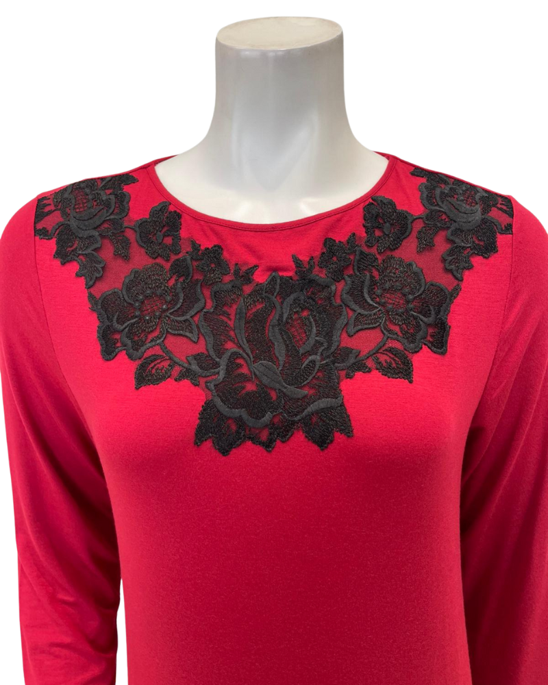 Verdiani Crimson/Black Necklace Lace Applique Pull On Modal Nightown