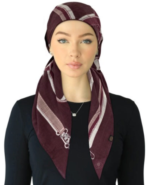 Cherie SPC320A-BGY Burgundy Buckle Design Adjustable Closed Back Pre-Tied Bandanna Myselflingerie.com