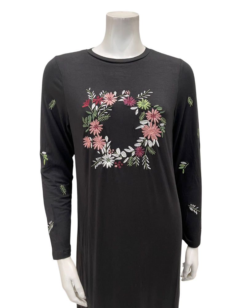ORD PRO26W7007 Black Floral Circle Modal Pull On Nightgown Myselflingerie.com