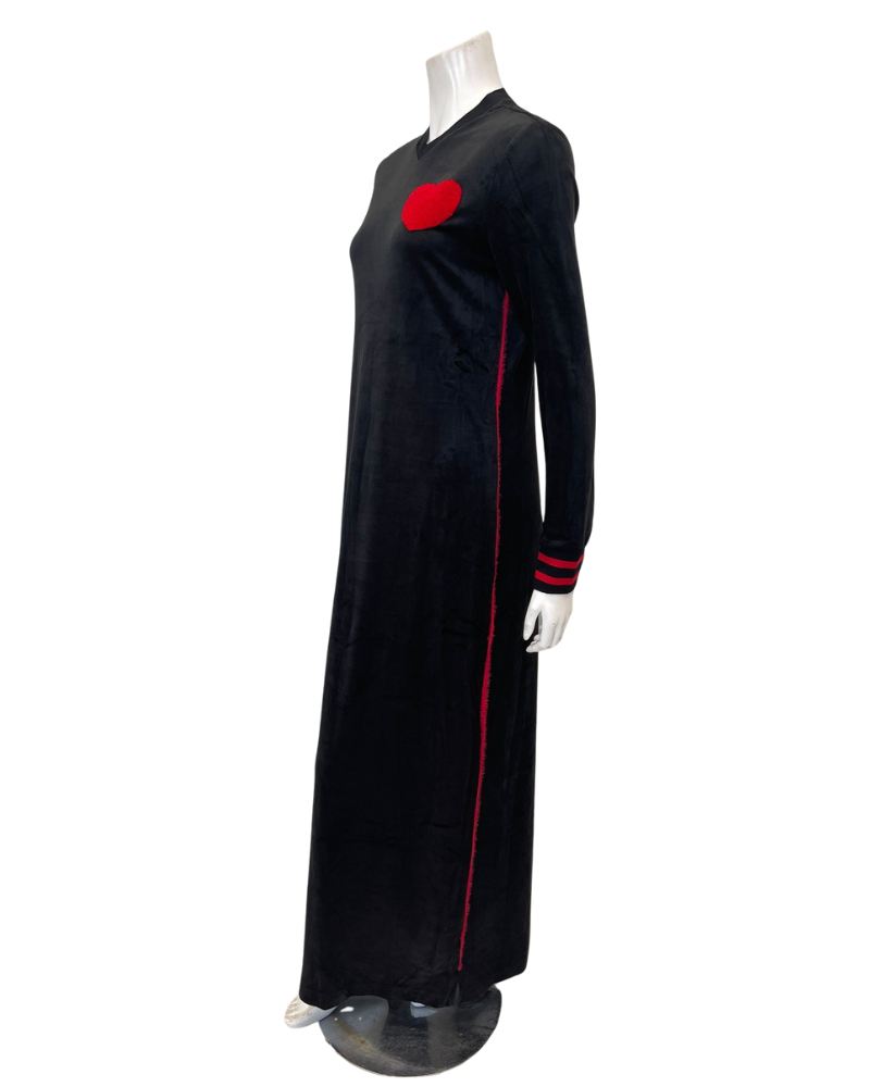 Sparrow C-7453 Black Plush Knitted Heart Velour Teen Nightgown Myselflingerie.com