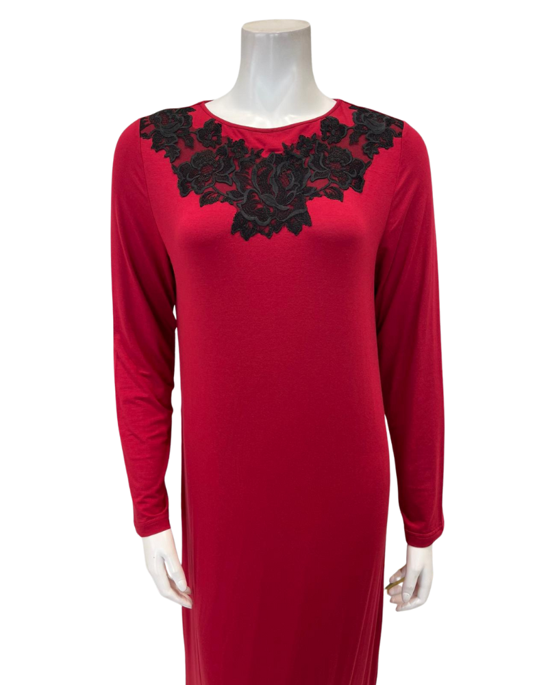 Verdiani Crimson/Black Necklace Lace Applique Pull On Modal Nightown