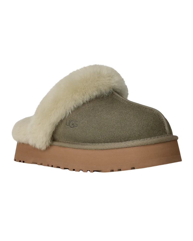 UGG 1122550 Moss Green / Muted Brass Disquette Slippers with Fur Trim Myselflingerie.com
