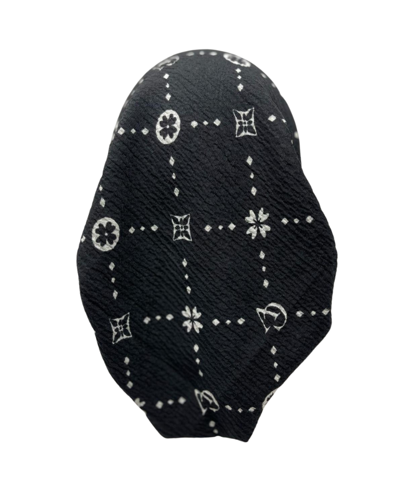 Revaz HS587A/W Black/White LV Adjustable Pre-Tied Bandanna with Velvet Grip Myselflingerie.com