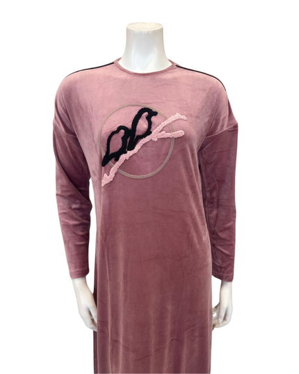 Mega Dreams 92543 Pink Velour Embroidered Birds Pull On Nightgown Myselflingerie.com