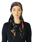 Cherie SPC319A-BLK/MU Black/Multi Tassel Print Adjustable Closed Back Pre-Tied Bandanna Myselflingerie.com
