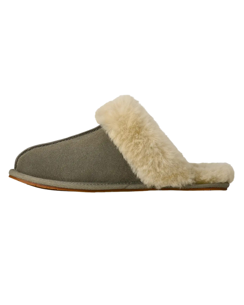 UGG 1106872 Scuffette II Moss Green / Muted Brass Suede Slipper with Fur Trim Myselflingerie.com