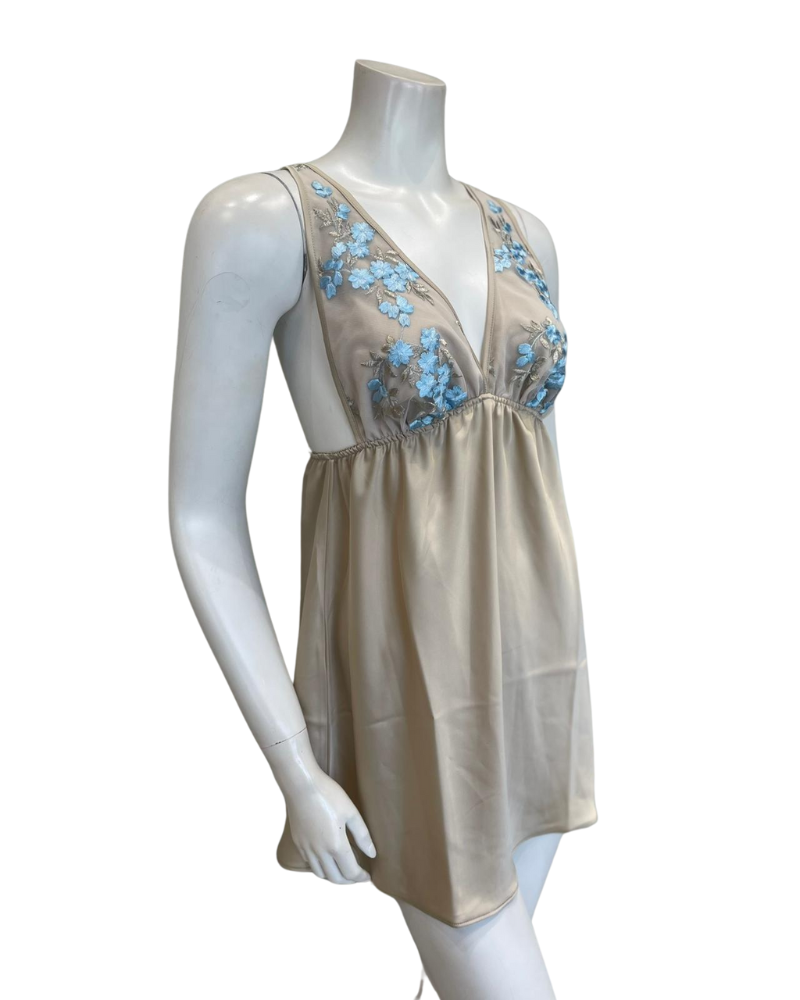 Isayes Lingerie 600231 + 180148 Light Blue Embroidery Champagne Chemise & Wrap Set Myselflingerie.com