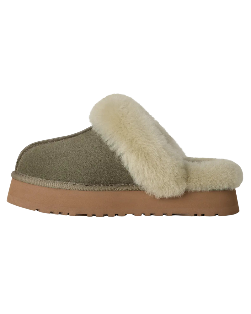 UGG 1122550 Moss Green / Muted Brass Disquette Slippers with Fur Trim Myselflingerie.com