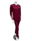 Oh! Zuza M4509 Red Wine V Neck Laced Trim Sleeve Pajamas Set Myselflingerie.com