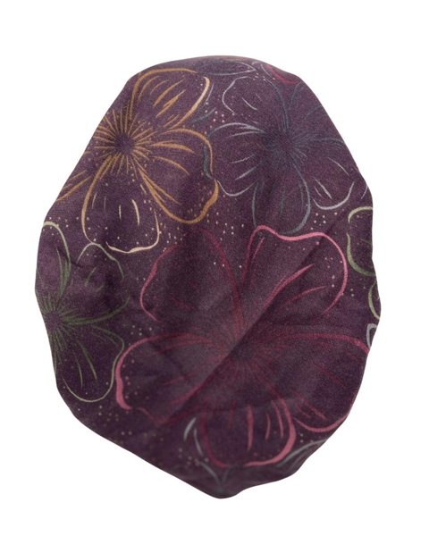 Revaz HS665V Plum Large Flowers Adjustable Pre-Tied Bandanna with Velvet Grip Myselflingerie.com