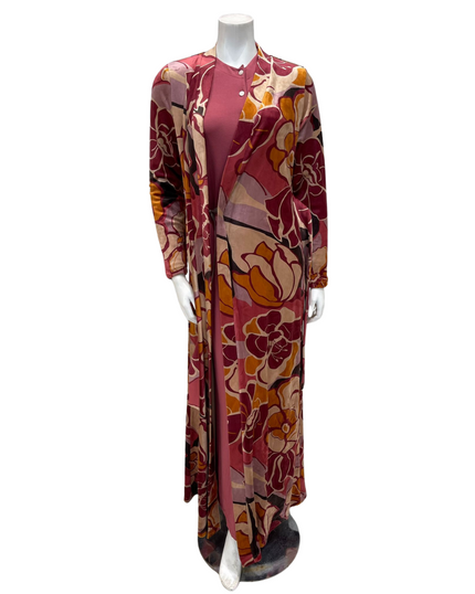 Angelice S7465 Pink and Beige Floral Plush Belted Front Morning Robe Myselflingerie.com