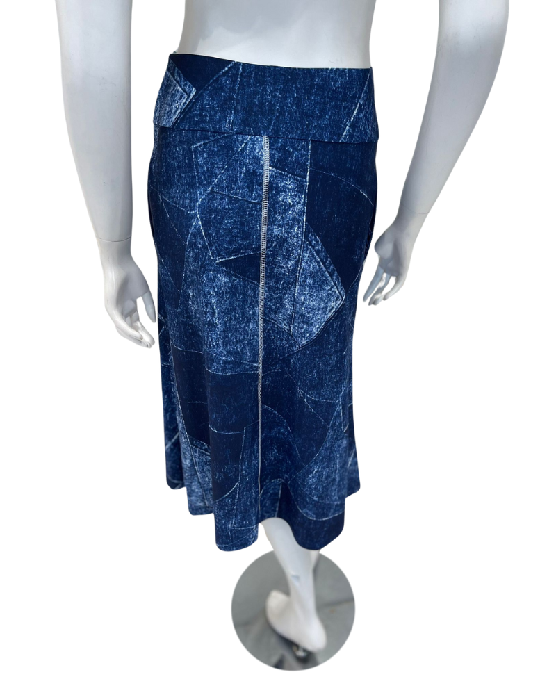 Seashells S7348 Denim Patchwork A-Line Yoke Swim Skirt with Attached Shorts Myselflingerie.com