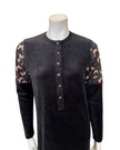 Nico Italy AP853VBK Black Butterfly Print Velour Snap Front Nightgown Myselflingerie.com