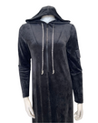 Sparrow S7533 Black Plush with Covered Pockets Semi Zip Hooded Lounger Morning Robe Myselflingerie.com