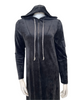 Sparrow S7533 Black Plush with Covered Pockets Semi Zip Hooded Lounger Morning Robe Myselflingerie.com