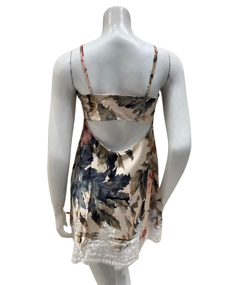 Mari M. 36370 + 36376 Printed Bloom Poly Silk Chemise & Wrap Set Myselflingerie.com