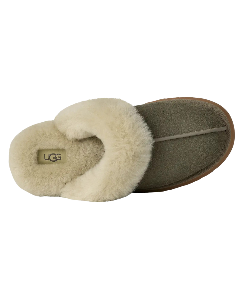 UGG 1122550 Moss Green / Muted Brass Disquette Slippers with Fur Trim Myselflingerie.com