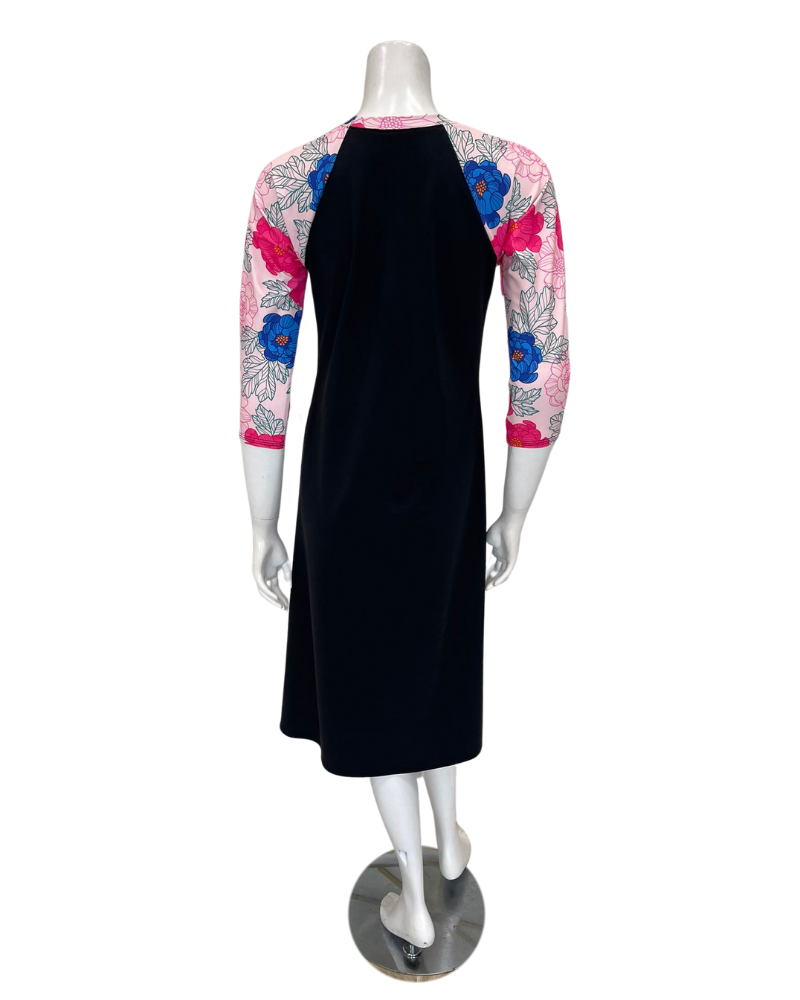 Undercover Waterwear LD-FLORAL Floral Print Sleeve Black Swim Dress Myselflingerie.com