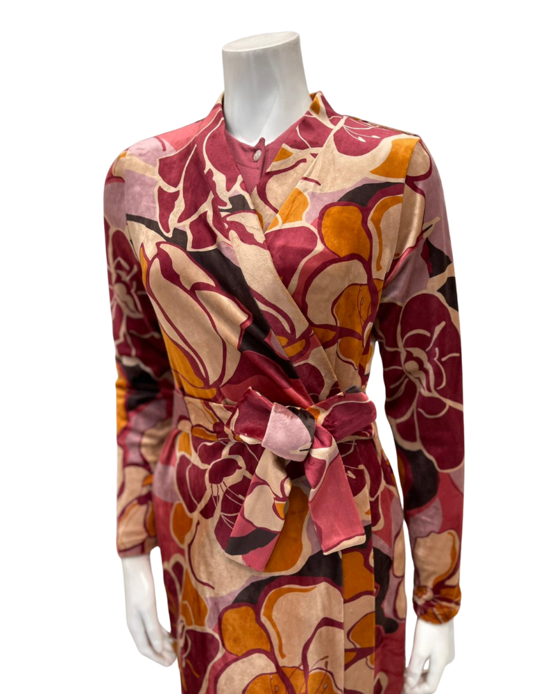 Angelice S7465 Pink and Beige Floral Plush Belted Front Morning Robe Myselflingerie.com
