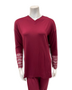 Oh! Zuza M4509 Red Wine V Neck Laced Trim Sleeve Pajamas Set Myselflingerie.com