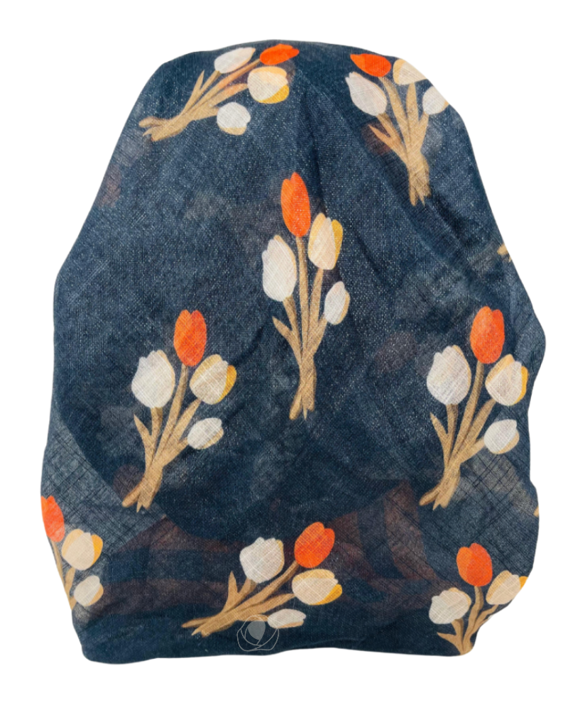 It's Younique OB-TUL-RU Rust/Cream Tulips Pre-Tied Open Back Bandanna with Velvet Grip Myselflingerie.com