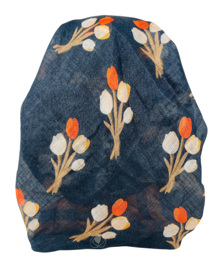 It's Younique OB-TUL-RU Rust/Cream Tulips Pre-Tied Open Back Bandanna with Velvet Grip Myselflingerie.com