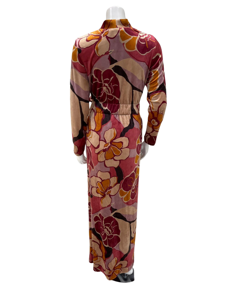 Angelice S7465 Pink and Beige Floral Plush Belted Front Morning Robe Myselflingerie.com